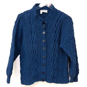 Irish Style Knit Cardigan Sweater 100% Cotton Ireland One Size Blue